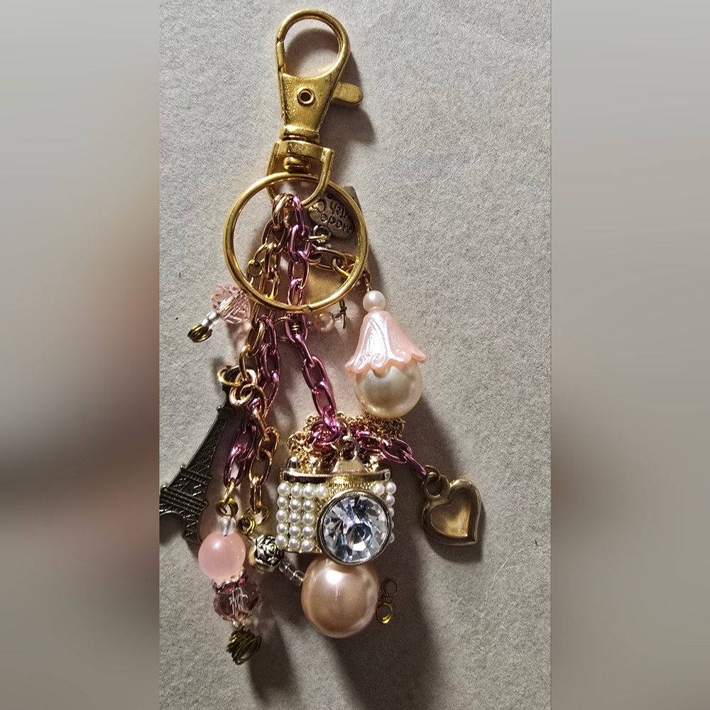 Elegant Pink and Gold Eiffel Tower,Camera Accent PurseCharm/Keychain Handcrafted
